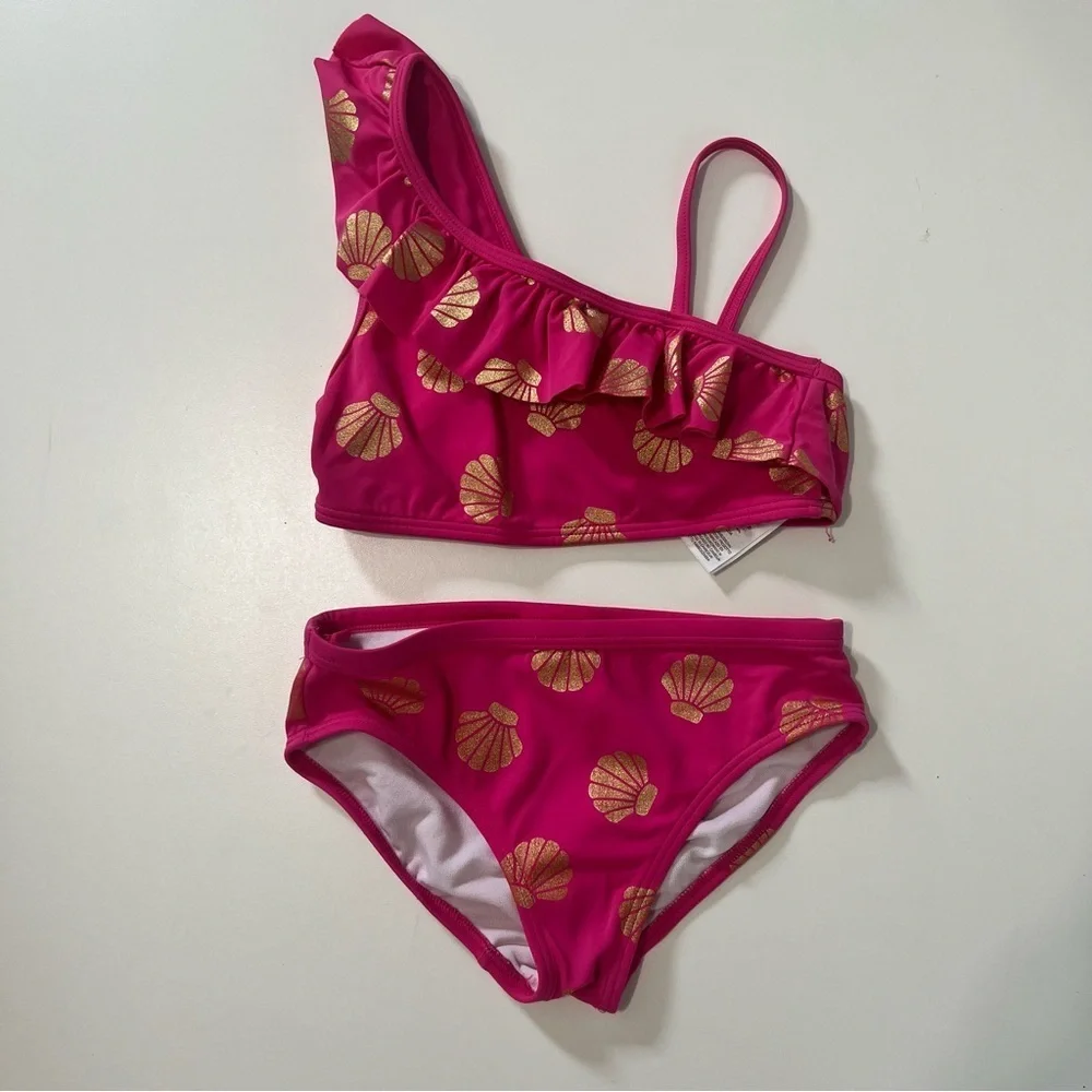 Boden Kids Bikini - Pink with Gold Shells